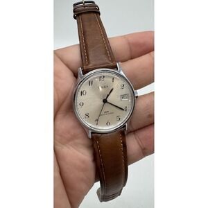 Vintage Timex Water Resistant Men's Watch Runs Ticks Silver Case 34 mm